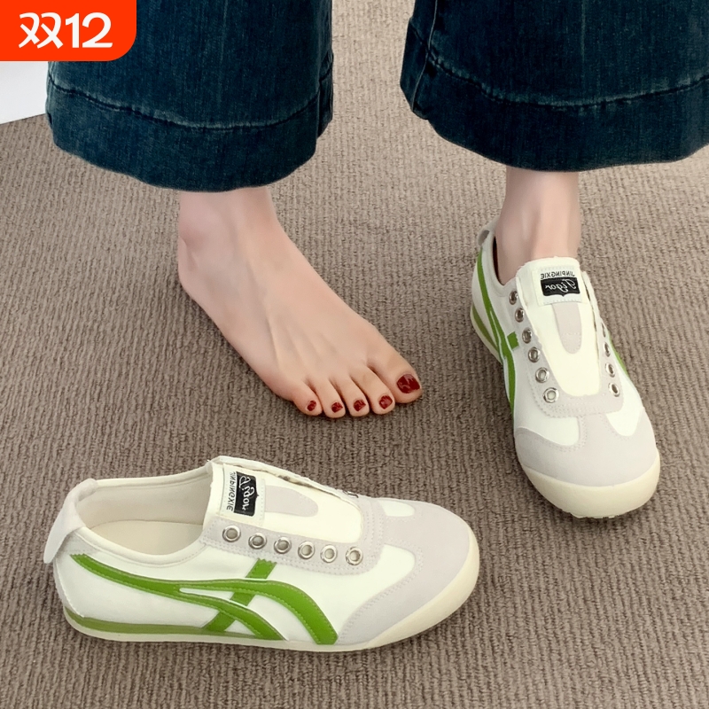 平底阿甘德训鞋女鞋2025秋季新款鞋子一脚蹬懒人运动鞋百搭帆布鞋