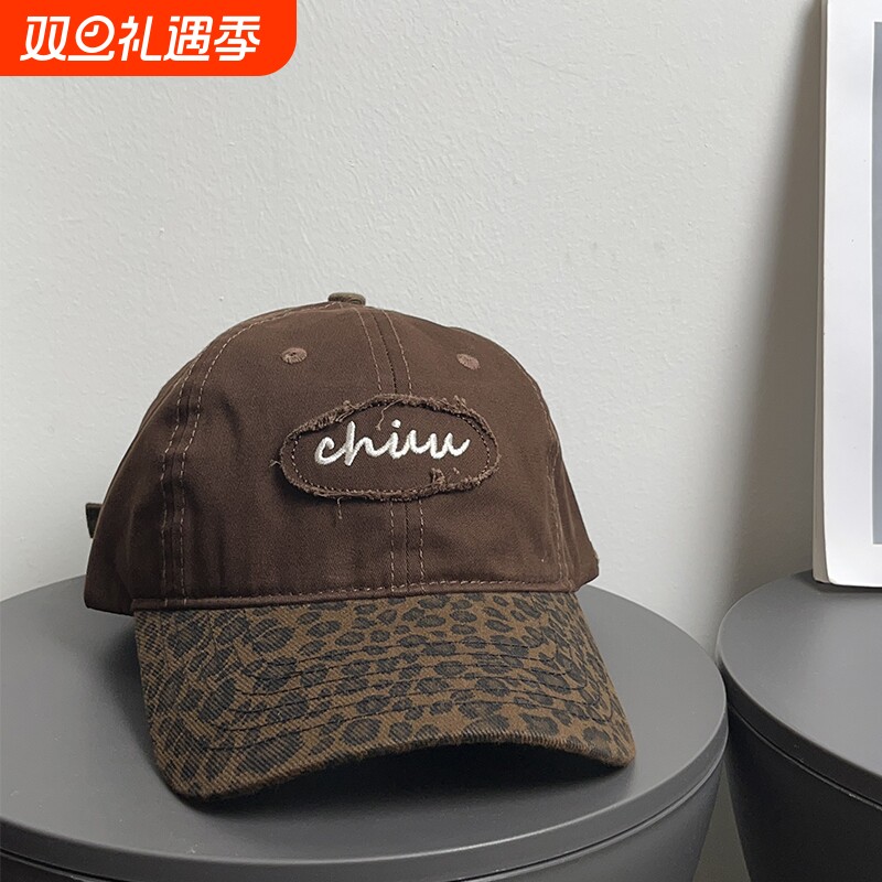 复古辣妹豹纹女美式百搭防晒拼色显脸小鸭子男潮酷帽子鸭舌帽棒球