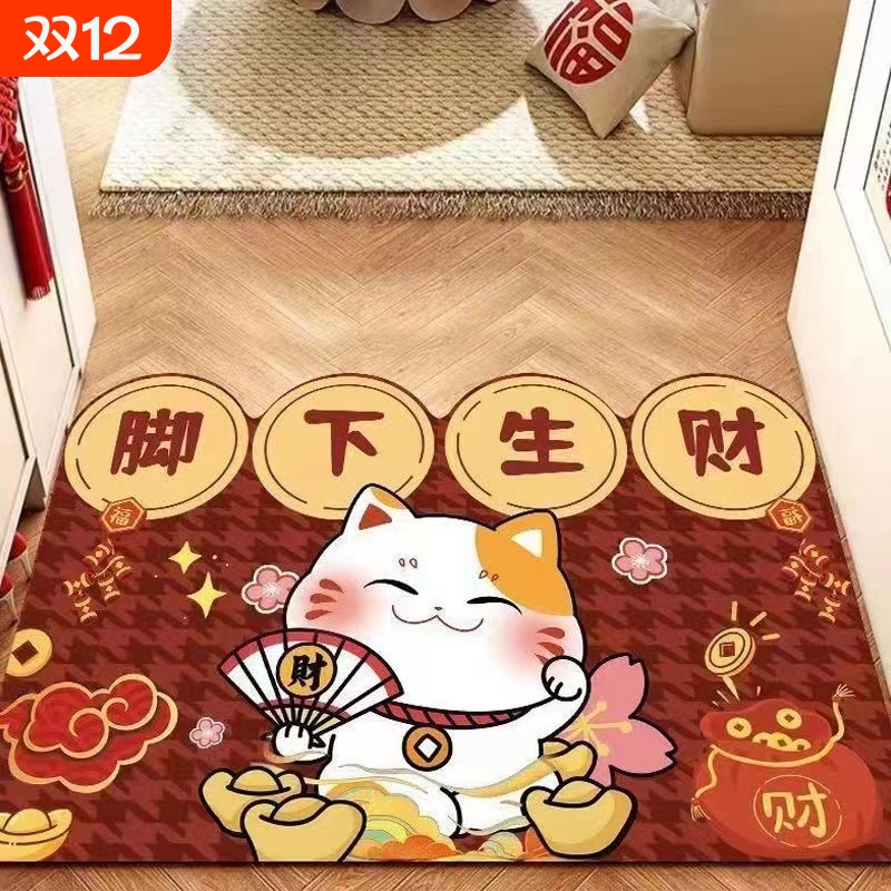 招财猫入户门垫家用招财进门脚垫不卡门耐脏耐磨吸水易打理玄关垫