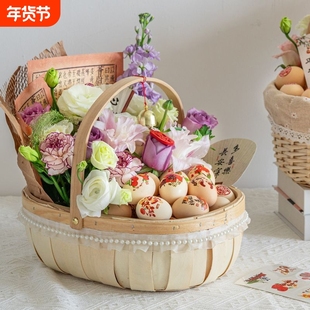 柳编结婚手提篮手工编织花篮大号坐月子鸡蛋篮水果篮篮子专用复古