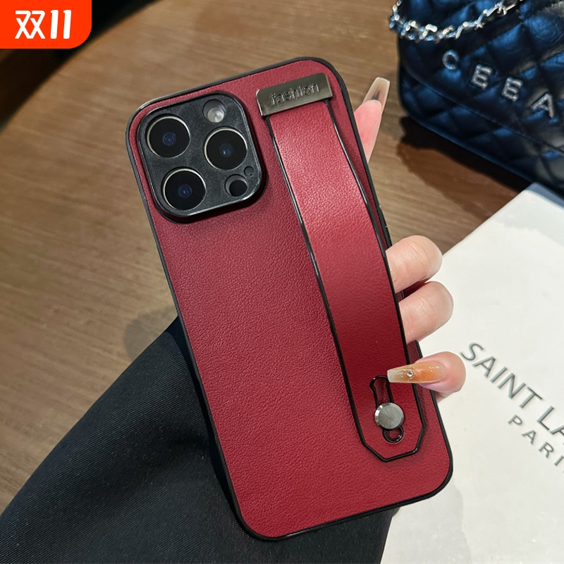 简约皮质腕带可支架手机壳