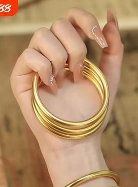 爆款仿古法沙金传承磨砂哑光简约国潮风素圈百搭两世欢手链手镯