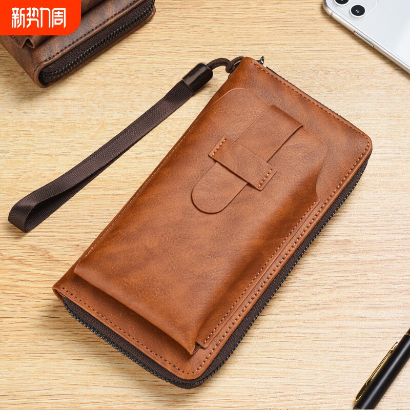 复古钱包男士长款大容量2025新款皮夹手拿包钱夹拉链手抓包手机包