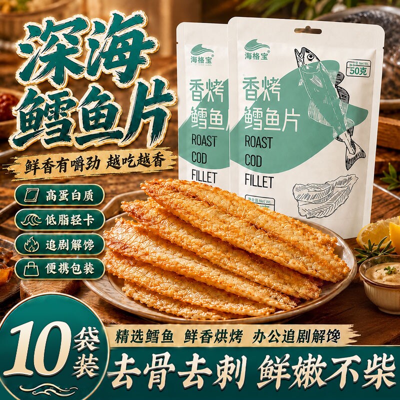 鳕鱼片烤鱼片即食小零食碳烤健康青岛特产深海鱼休闲小吃现烤鱼肉