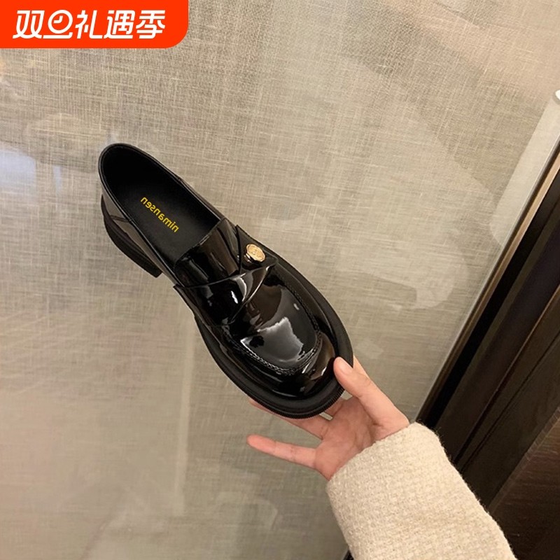 真皮乐福鞋女2025春秋新款英伦风小皮鞋一脚蹬厚底女鞋平底中跟