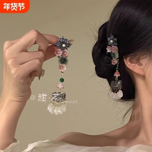 【花摇长影】新中式花朵长流苏发夹侧边刘海夹复古汉服配饰发饰女