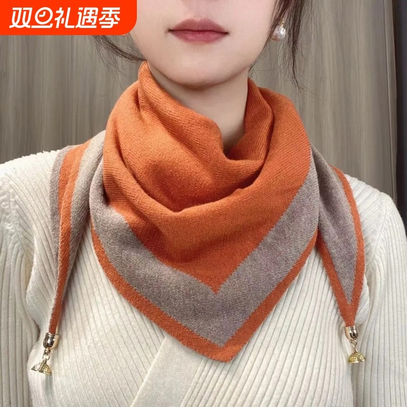 纯色针织领巾三角披肩护颈椎保暖围脖双面装饰磁吸扣围巾女秋冬季