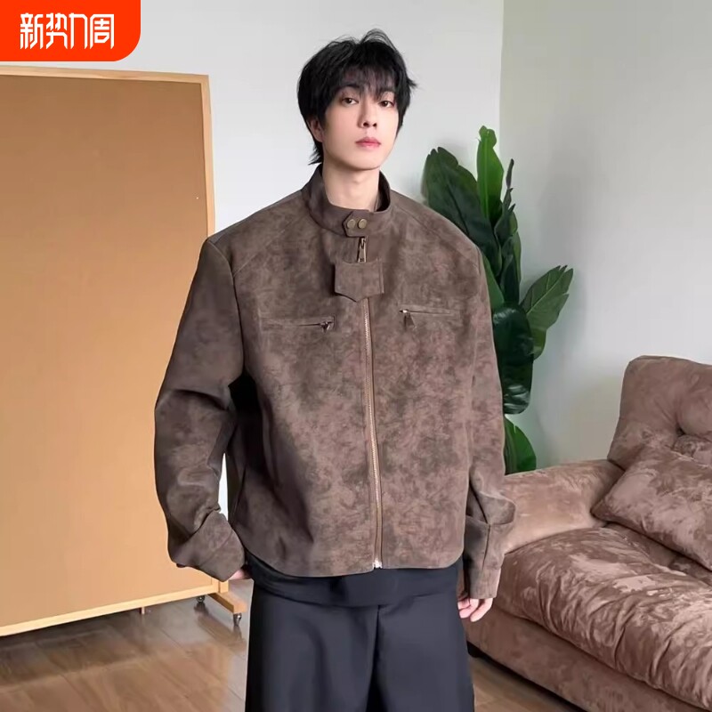 PU皮皮衣男夹克宽松立领短款休闲春秋百搭潮流美式机车服复古外套