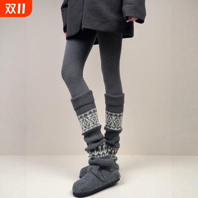 费尔岛袜套堆堆袜女秋冬配连裤袜加厚保暖羊毛腿套显瘦女生小腿袜