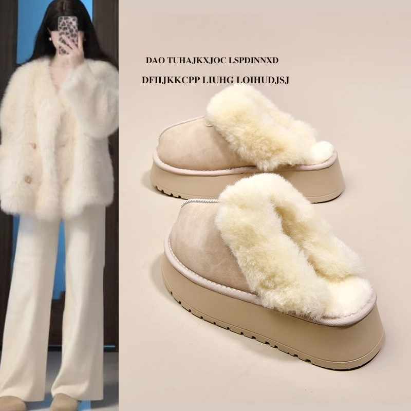 厚底雪地靴毛毛拖鞋女外穿包头半拖2025新款冬季一脚蹬加绒棉拖鞋