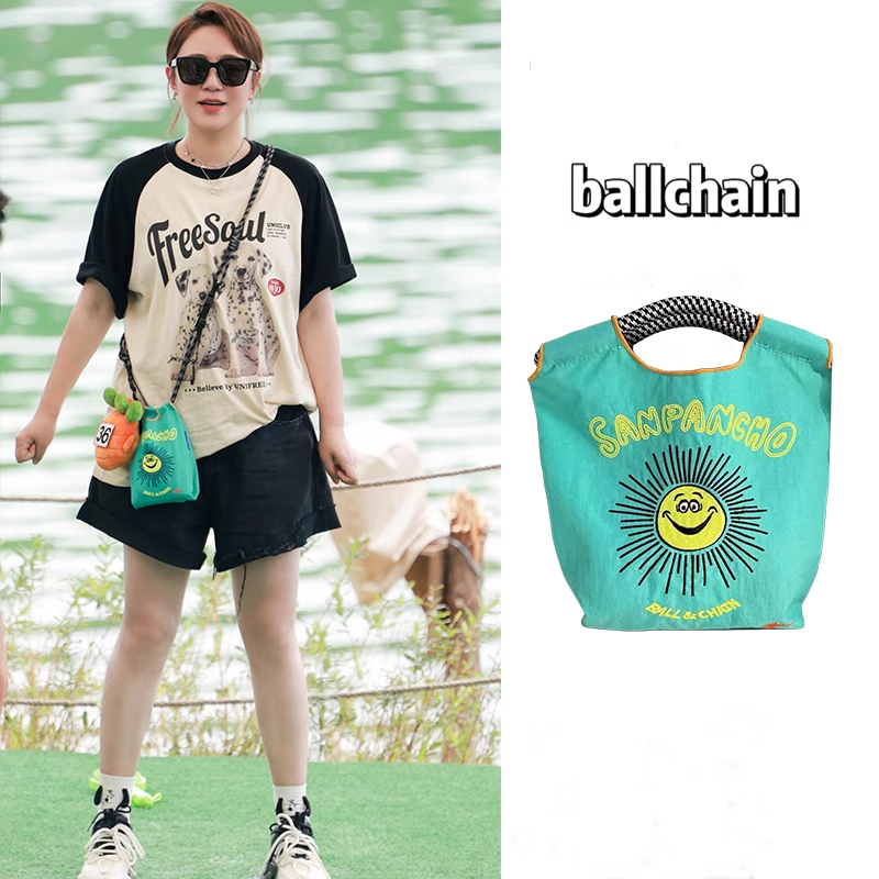马丽同款包包日系ball chain刺绣mini太阳花环保购物袋迷你斜挎包