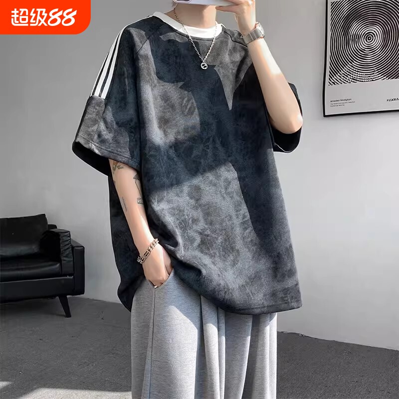 美式扎染短袖T恤男款夏季复古潮流衣服痞帅高街重磅宽松半袖上衣图片