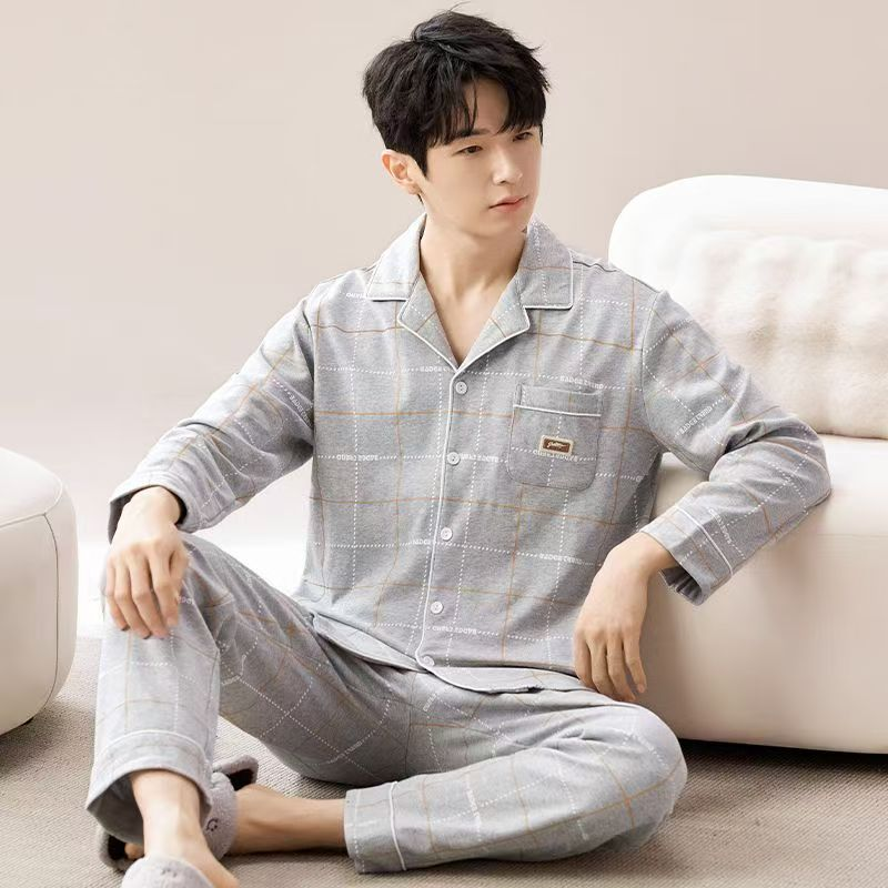 男士睡衣春秋款纯棉大码2025年新款男生春夏季家居服休闲套装黑色