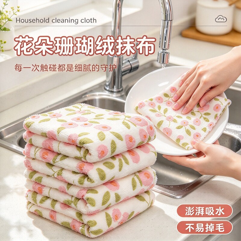 抹布吸水厨房专用不易沾油洗碗布不易掉毛毛巾家用擦桌百洁布