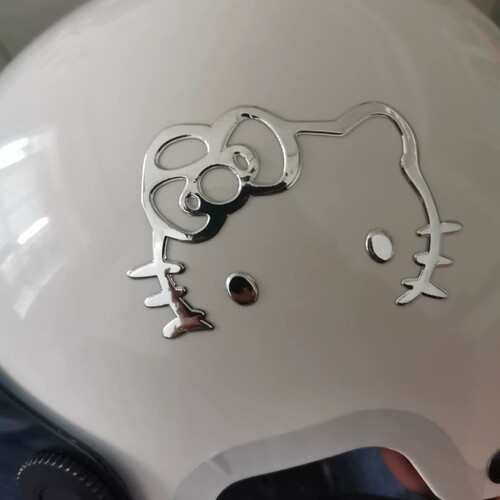 卡通银色金属感贴纸创意可爱猫3d立体哈喽车贴嗨喽电动车卡通装饰贴画汽车HelloKitty电镀卡通装饰