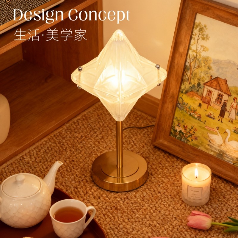 法式高级感星星台灯客厅卧室床头灯轻奢设计师餐厅背景墙玻璃灯