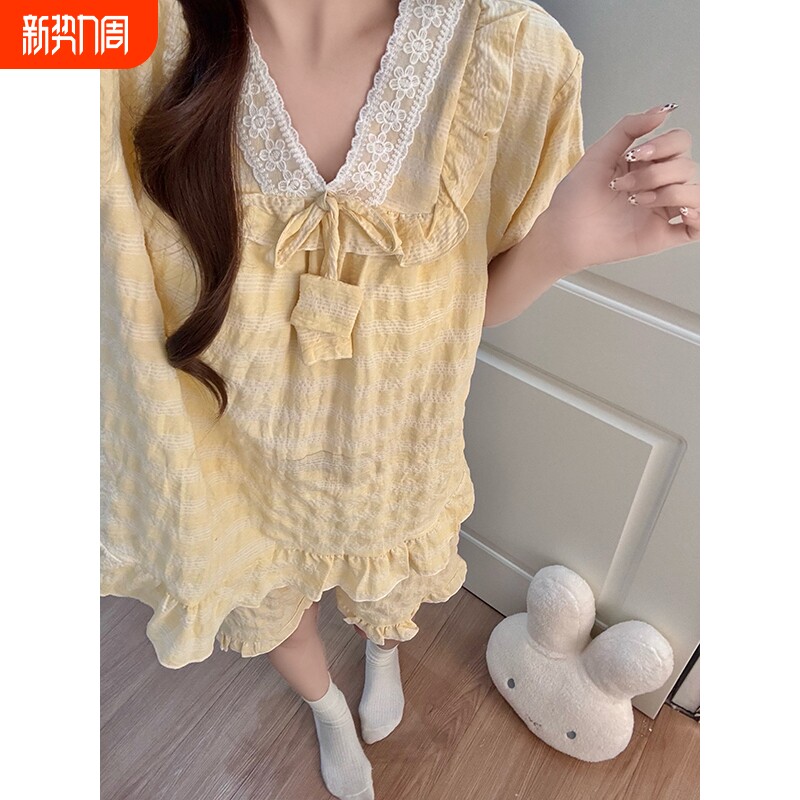 棉绸睡衣女款夏季带胸垫一体短袖2026新款夏天薄款甜美女士家居服