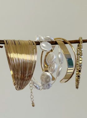 欧美夸张新款多层缠绕开口手环叠戴手镯辣妹复古朋克风套装女七夕