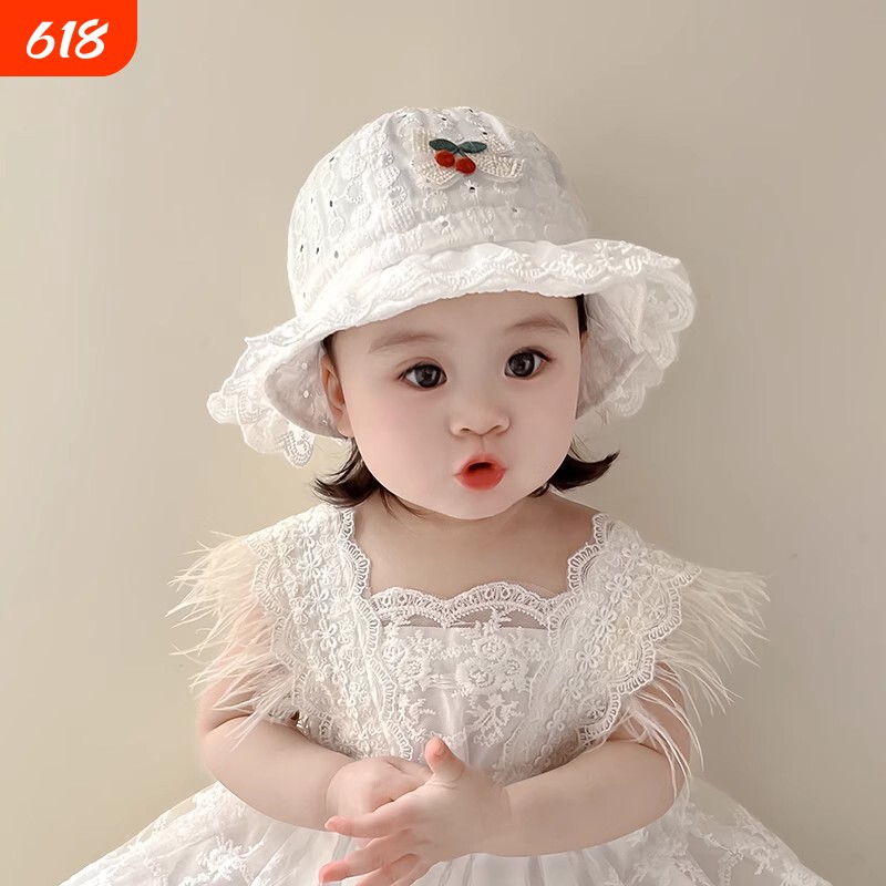 婴儿帽子春夏季薄款韩版可爱蕾丝边公主帽女宝宝遮阳防晒小童盆帽