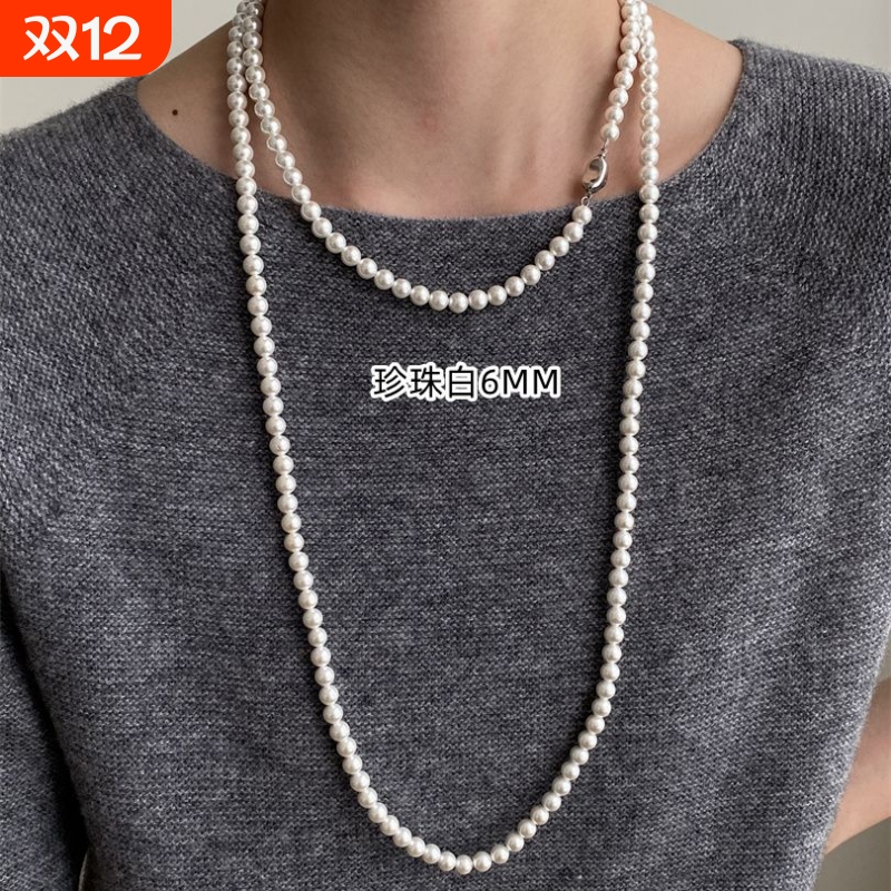 法式人造珍珠串珠叠戴项链秋冬新款时尚气质锁骨链轻奢高级毛衣链
