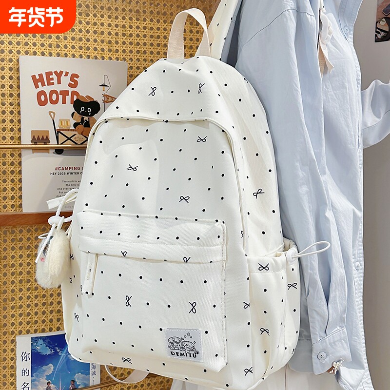 金玉鸟书包初中女生少女心波点蝴蝶结百搭高颜值女高中学生双肩包