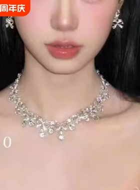 法式复古新娘水滴流苏项链耳环套装高级感结婚婚纱配饰品耳钉锁骨