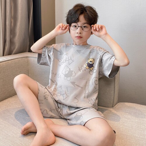 男童夏季纯棉薄款短袖睡衣套装