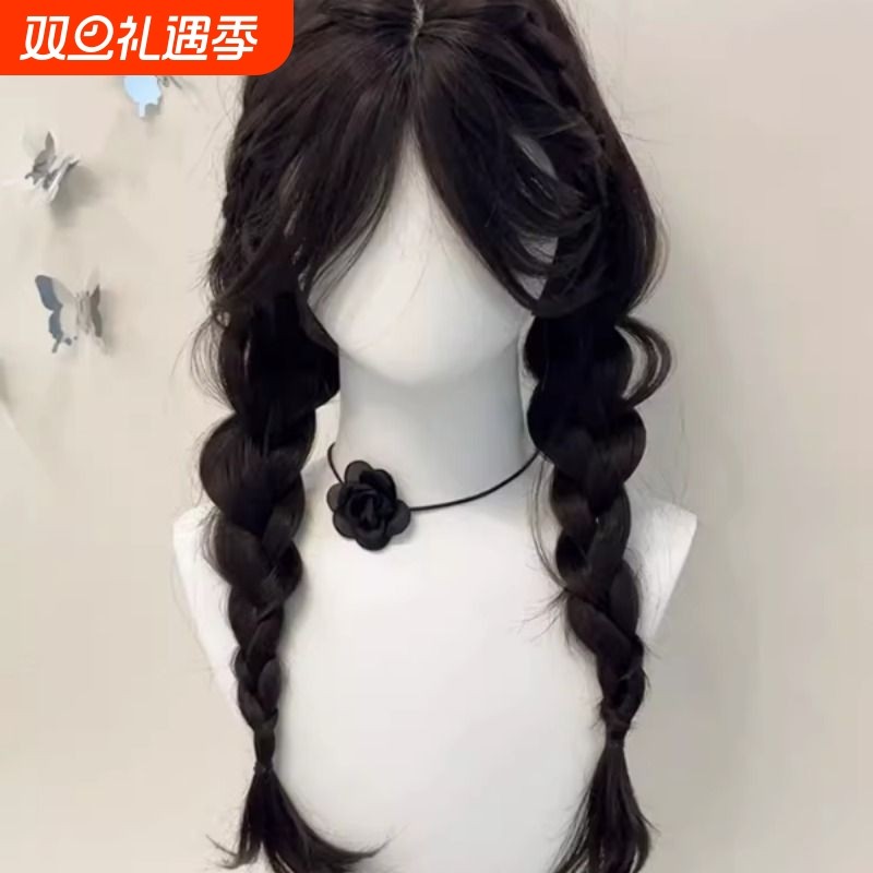 假发双马尾公主日常自然中分扎好麻花辫子长发仿真人发丝全头套女