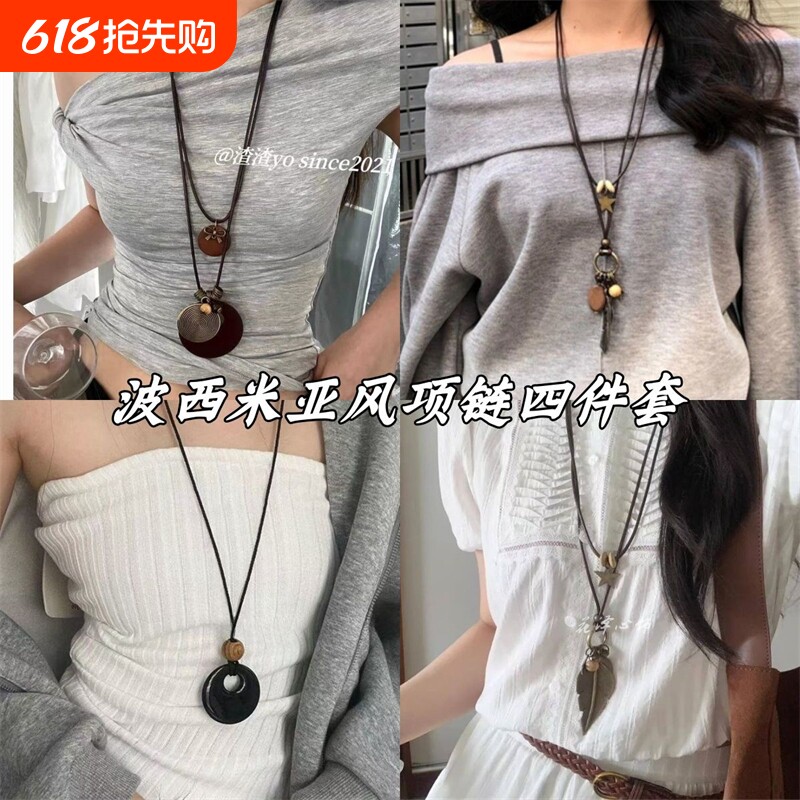 复古做旧蝴蝶结金属项链民族风波西米亚简约百搭长款圆环吊坠2025