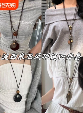 复古做旧蝴蝶结金属项链民族风波西米亚简约百搭长款圆环吊坠2025