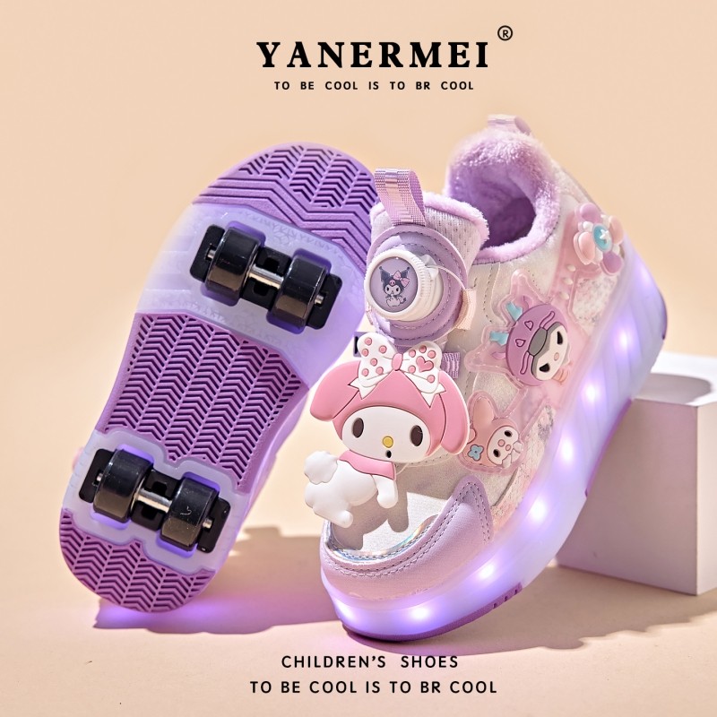 女童暴走鞋秋冬季儿童轮滑鞋女孩四轮溜冰鞋闪灯加绒鞋子发光滑轮