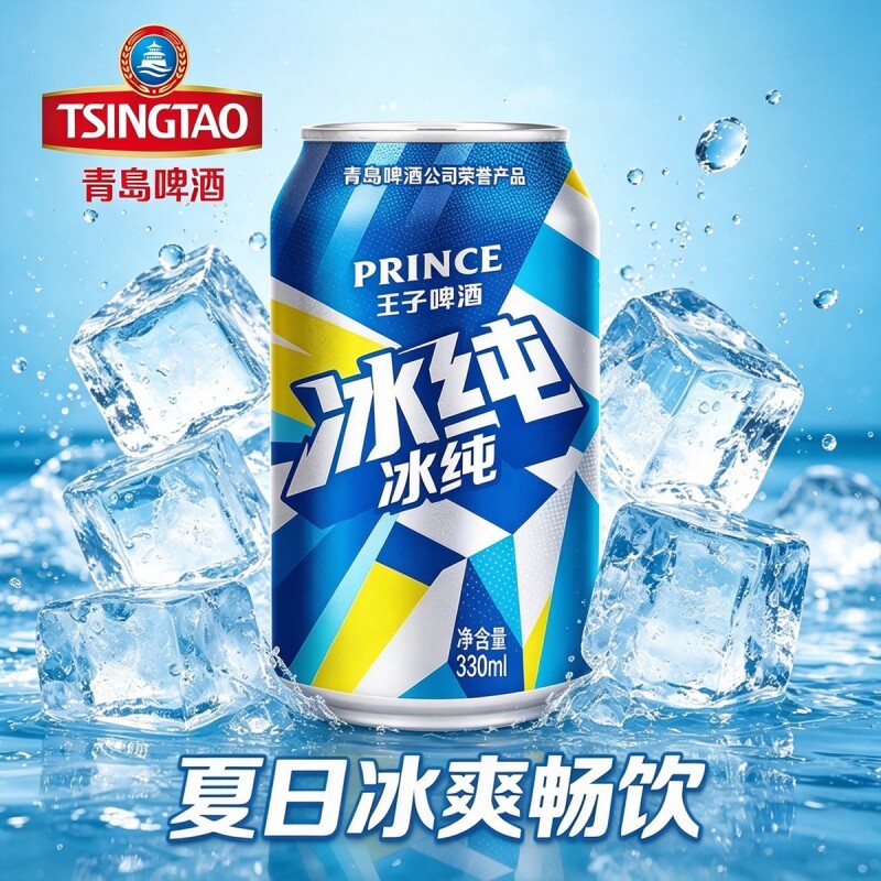青岛啤酒经典拉格12/24罐王子冰纯黄啤原厂整箱包邮批发餐饮进货