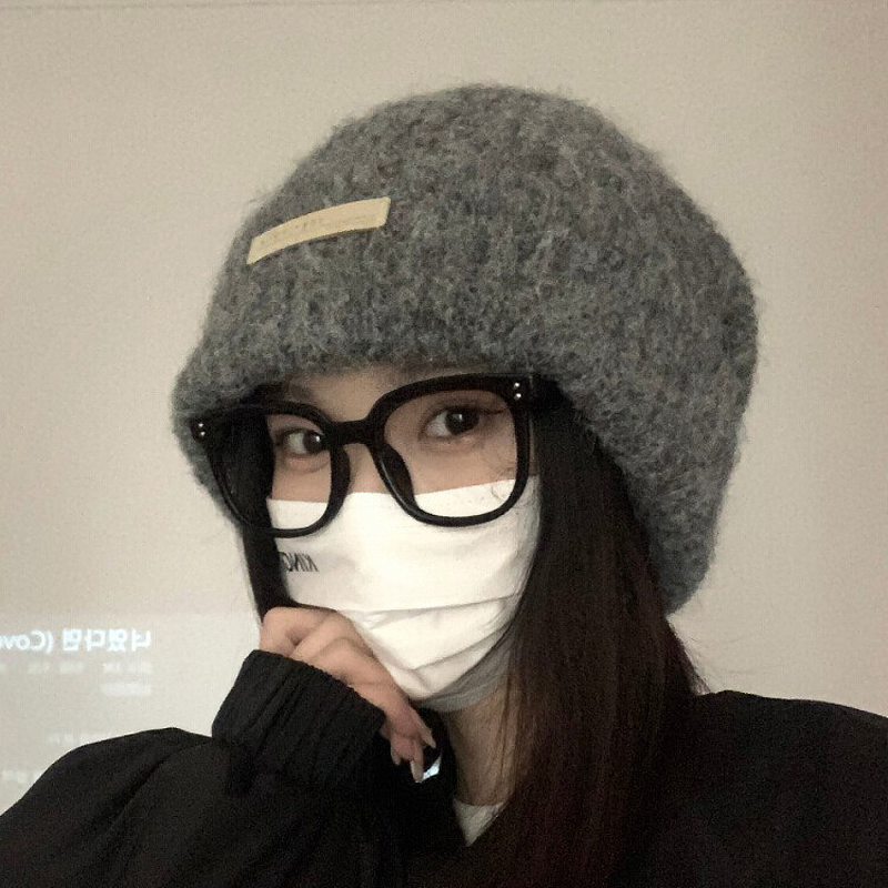 秋冬毛线堆堆帽大头围冷帽保暖帽子情侣护耳针织帽灰色黑色咖色