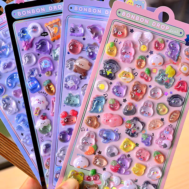 卡通唯美3d立体贴纸浮雕亚克力钻石宝石贴纸儿童女孩手机装饰贴画