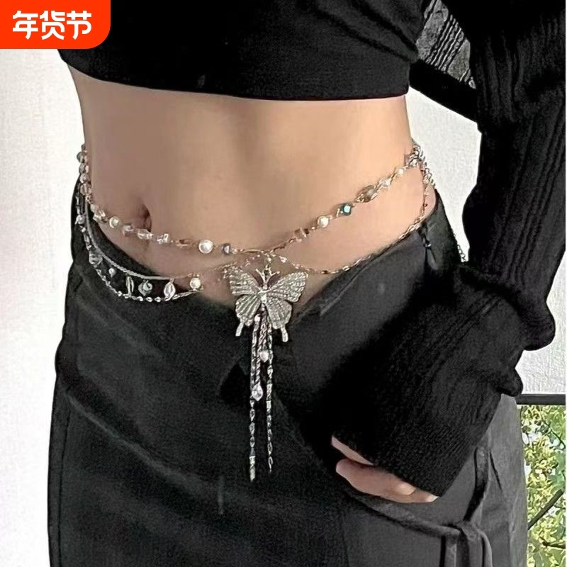 蝴蝶流苏多层叠戴choker腰链锁骨链甜酷精致百搭小众一式两戴项