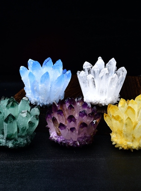 黄绿白紫水晶簇摆件水晶