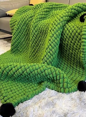 毛毯大球球线手工编织DIY毛线毯子粗盖毯坐垫简单毛线团绿色柔软