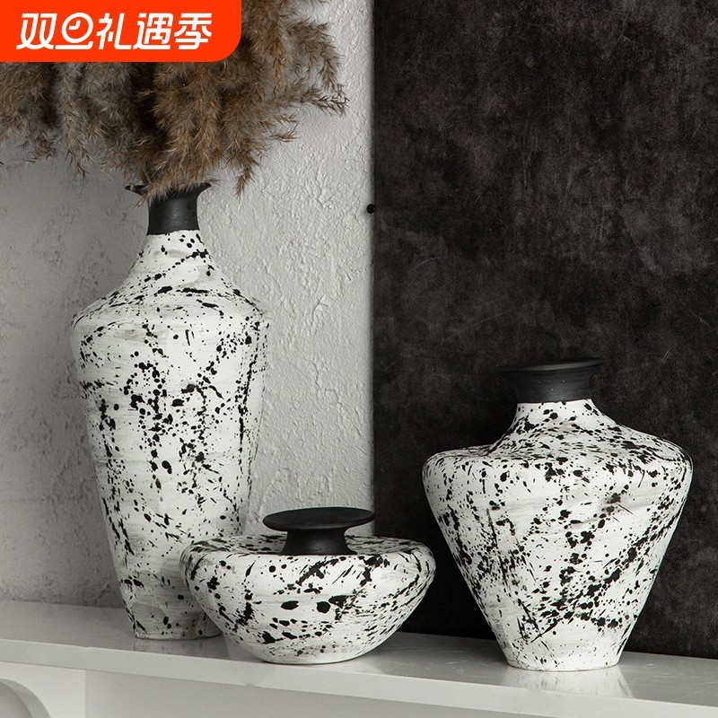 景德镇禅意复古台面花瓶插花装饰手工陶瓷花器民宿酒店侘寂风摆件