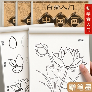 中国画白描入门临摹画册画本底稿控笔山水画线稿工笔画画稿花鸟初学者套装宣纸卡纸毛笔书法成人训练人物花卉