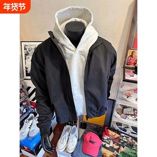 白灰色卫衣男秋冬加绒cleanfit美式高街连帽外套休闲内搭帽衫男款