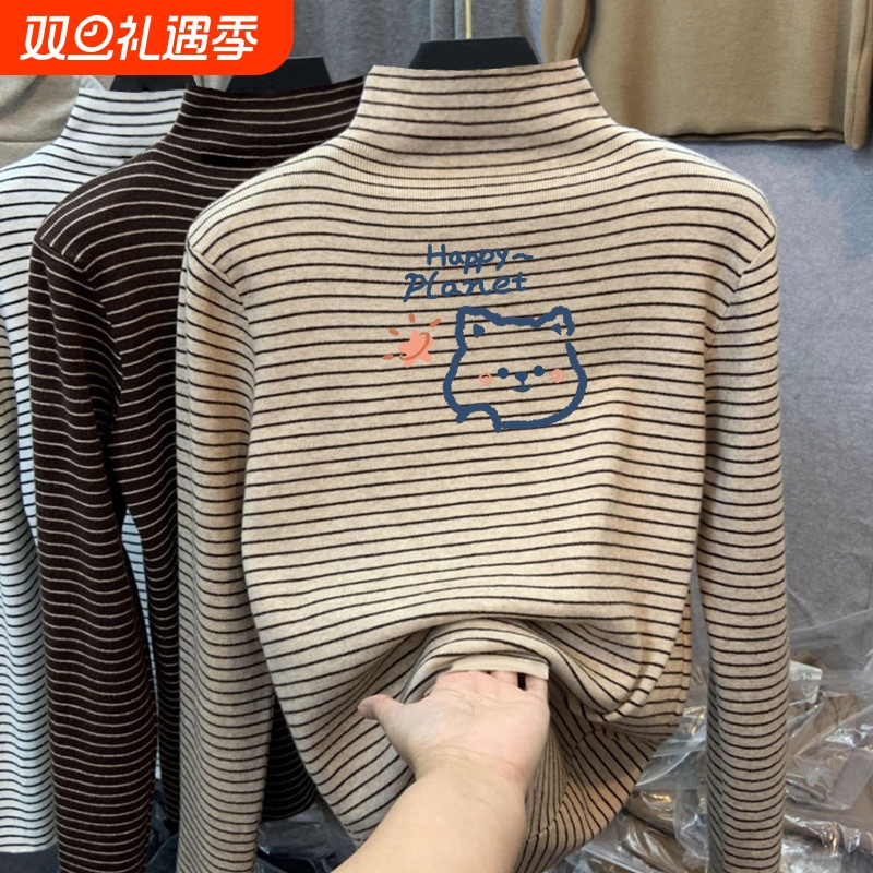 男女童半高领儿童德绒打底衫秋冬加绒厚长袖T恤宝宝内搭秋衣上衣