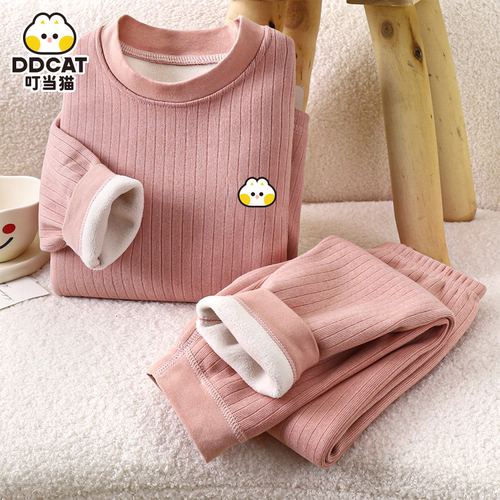 儿童保暖内衣套装秋冬季加绒加厚女童男宝宝德绒秋衣秋裤小孩睡衣