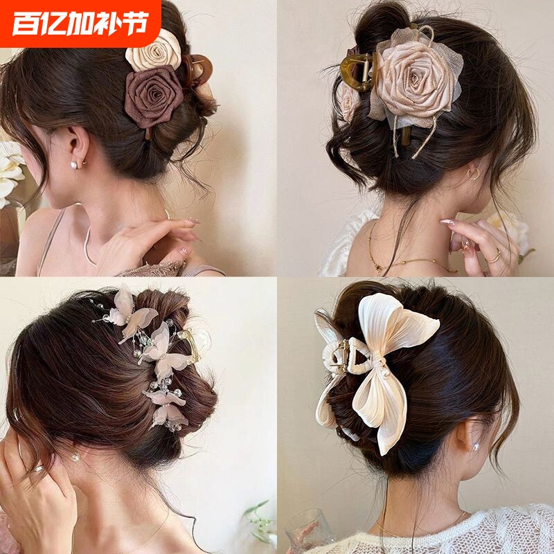 高级感大号发抓后脑勺夹子发夹2026新款发卡头饰蝴蝶结花朵玫瑰花