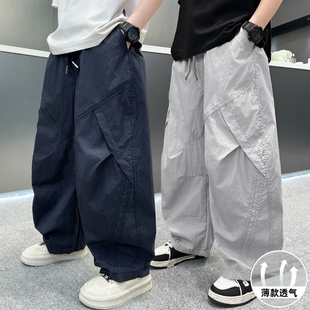 男童夏装男孩薄款裤子2026新款春秋儿童夏季防蚊冰工装裤休闲黑色