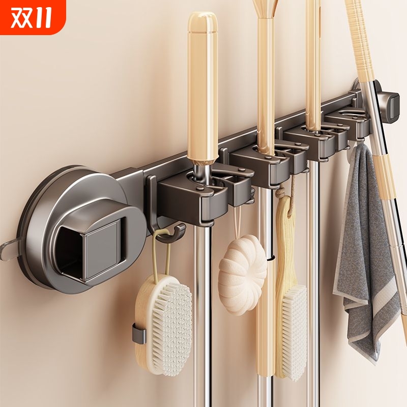 吸盘拖把壁挂夹扫把拖把架抹布挂钩免打孔卫生间浴室门后收纳架子