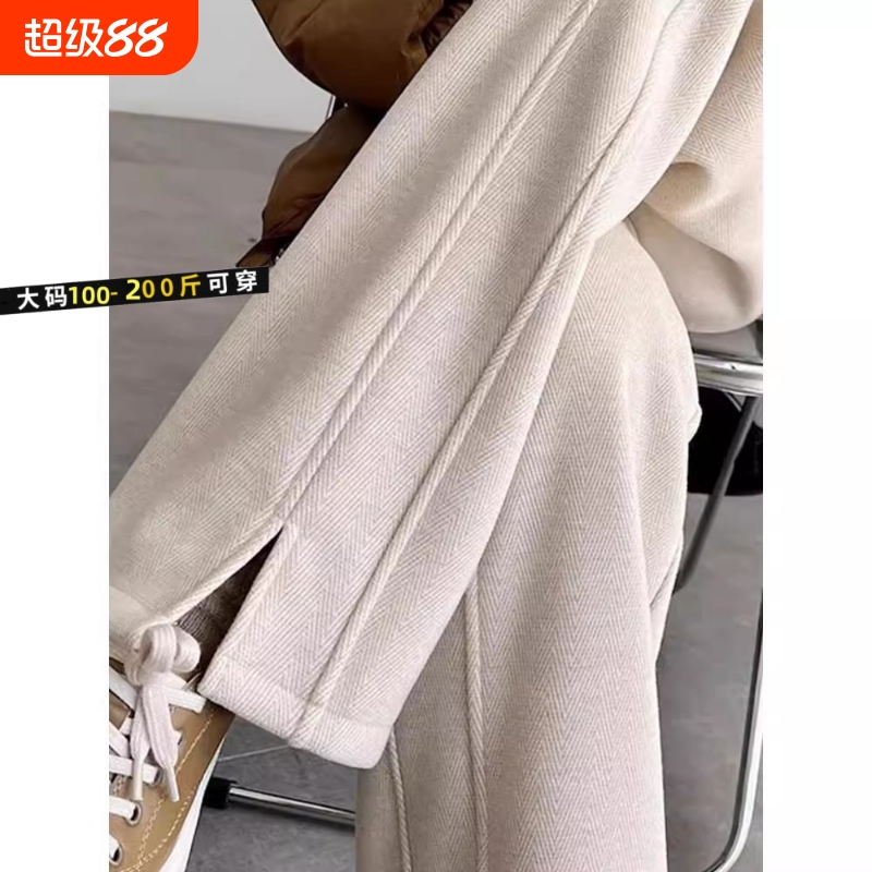 人字纹加厚加绒毛呢裤子女秋冬季2025新款窄版直筒醋酸阔腿裤大码