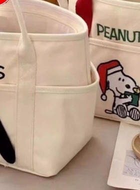 帆布兔年兔子刺绣日系包可爱妈妈外出手拎包便当包上班族手提小包