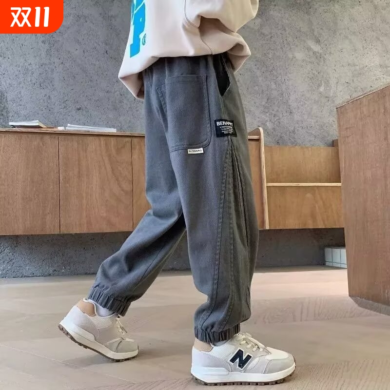 男童运动裤子2025秋冬新款中大童加绒长裤宽松休闲男孩潮流工装裤