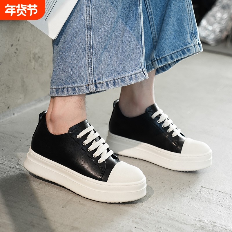 美式帆布鞋男小众运动高街情侣皮鞋大头板鞋通勤增高德比鞋男圆头