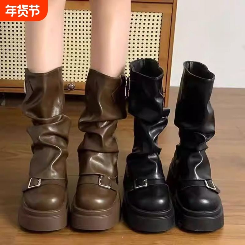 TvAj香港真皮厚底增高马丁靴女2026新款复古中筒靴棕色短靴,女鞋,时装靴,淘宝优惠券,粉丝福利购,淘宝优惠卷